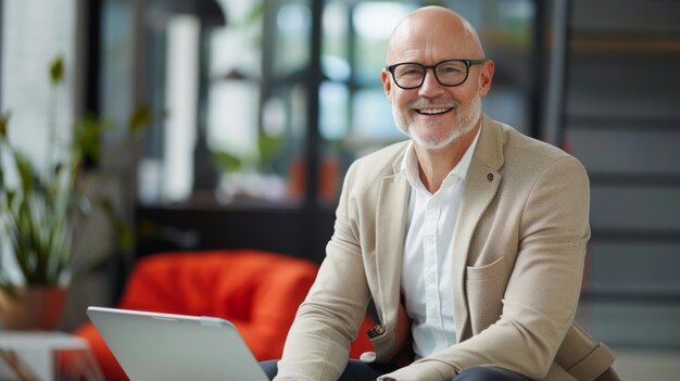 Smiling Professional in Casual Office