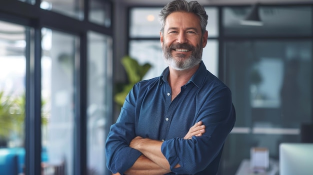 Smiling Professional in Modern Office