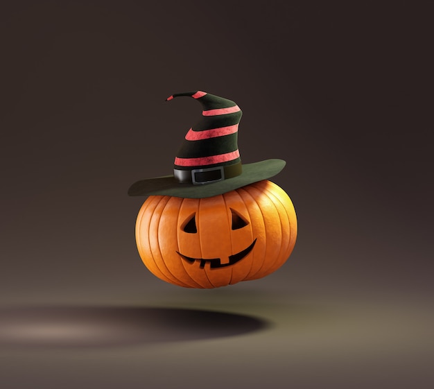 Smiling pumpkin head in a hat