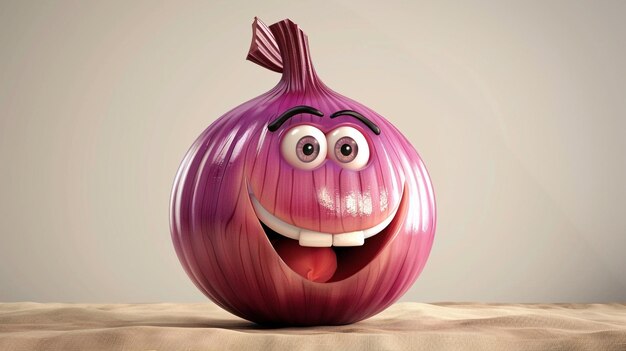 a smiling purple onion with a face made of a face