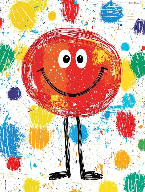 Photo smiling red circle character on a colorful background