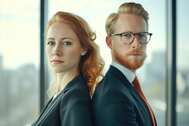 Smiling redhead Businesswoman with Male Colleague