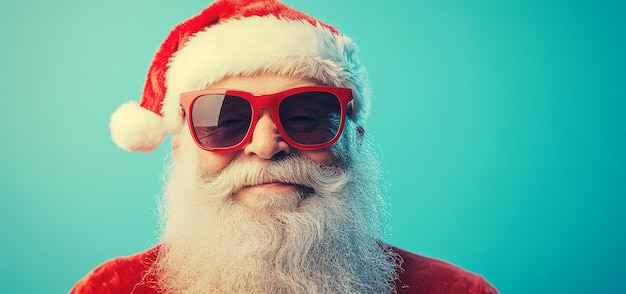 A smiling Santa Claus wearing sunglasses on an isolated background A positive New Year concept created using stock