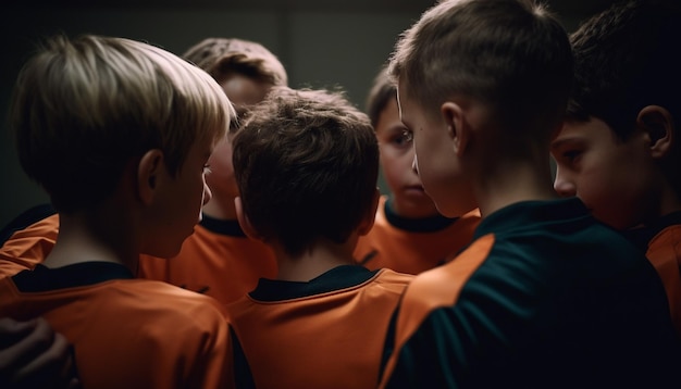 Smiling school children playing sports indoors happily generated by AI