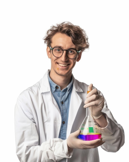 Smiling Scientist with Lab Equipment