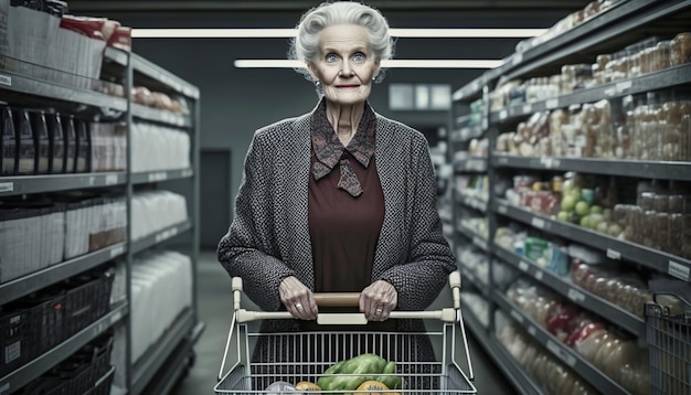 Smiling senior caucasian woman at supermarket Generative AI illustration