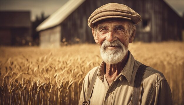 Smiling senior farmer in straw hat harvesting generated by AI