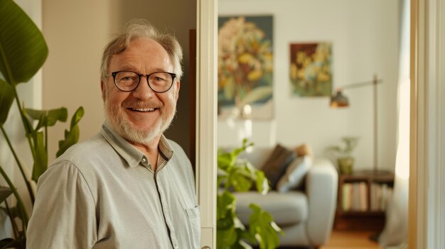 A Smiling Senior Man at Home