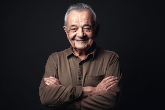 Smiling senior man standing with his arms folded in studio created with generative ai