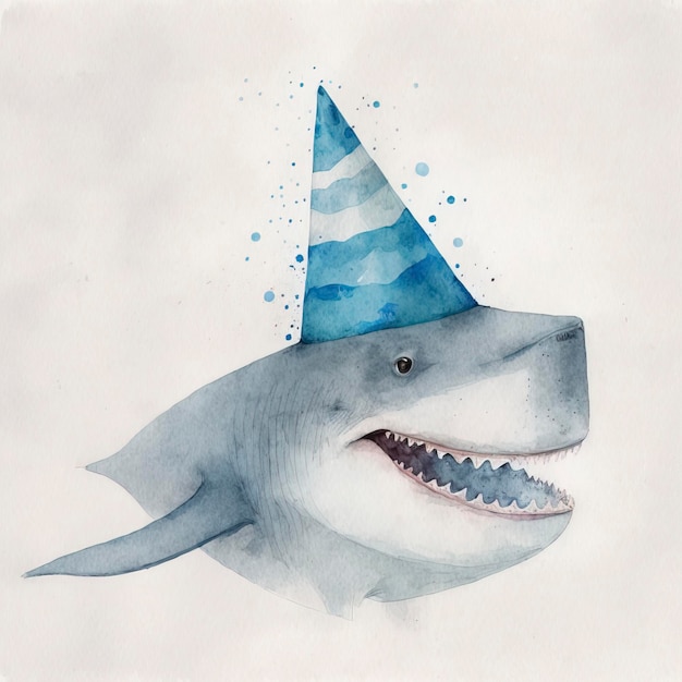 smiling shark with party hat