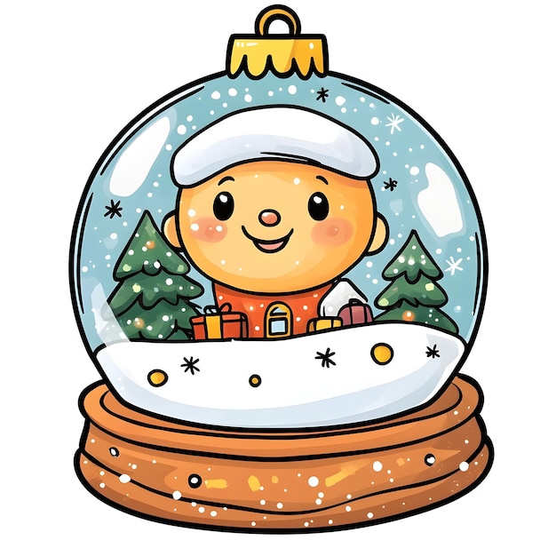 Smiling Snow Globe with Christmas Scene in Cartoon Style