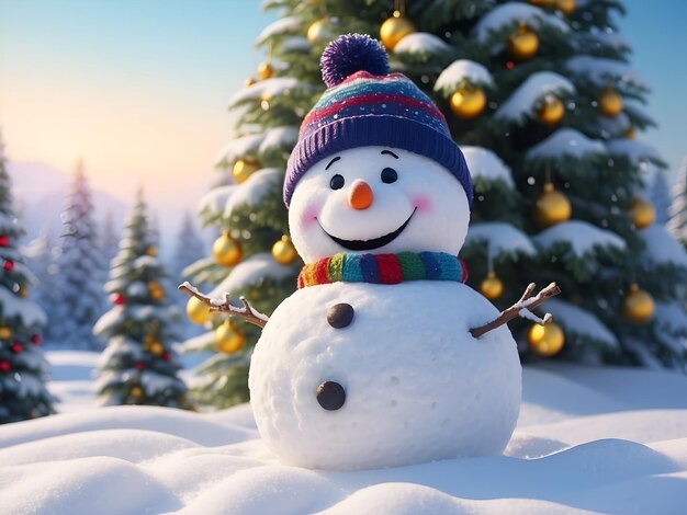 A smiling Snowman playing in blurry Christmas background Funny Holiday season wallpaper