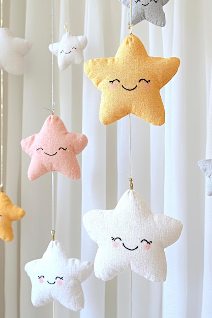 Photo smiling star mobile for baby nursery decor