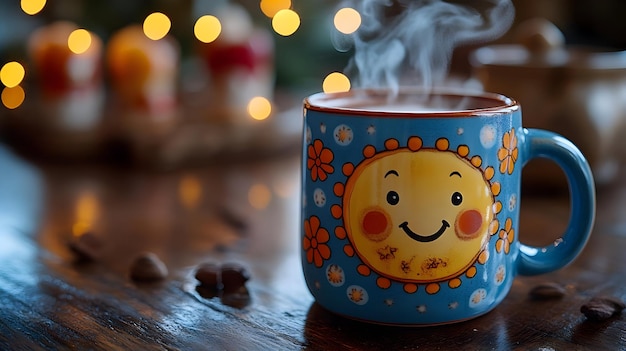 Smiling Sun Mug with Steam Illustration