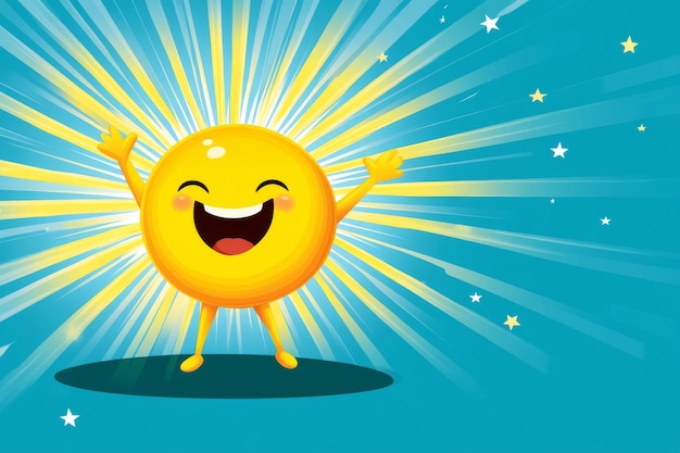 Photo smiling sun with radiating light representing happiness energy and the joy of a bright day in a fun