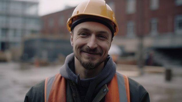 A smiling Swedish male construction worker standing in construction site