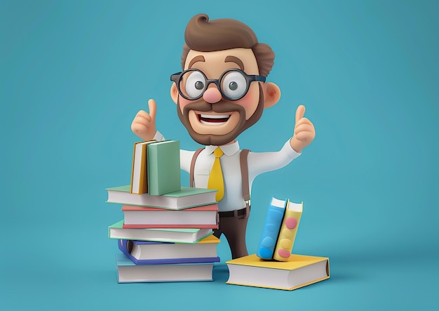 Photo smiling teacher cartoon 3d isometric render celebrating back to school new school year excitement