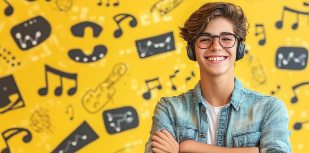 Photo smiling teenager listening to music