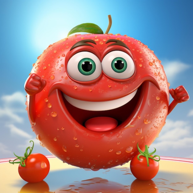 Smiling Tomato Cartoon Mascot Vibrant Realistic And Full Of Character