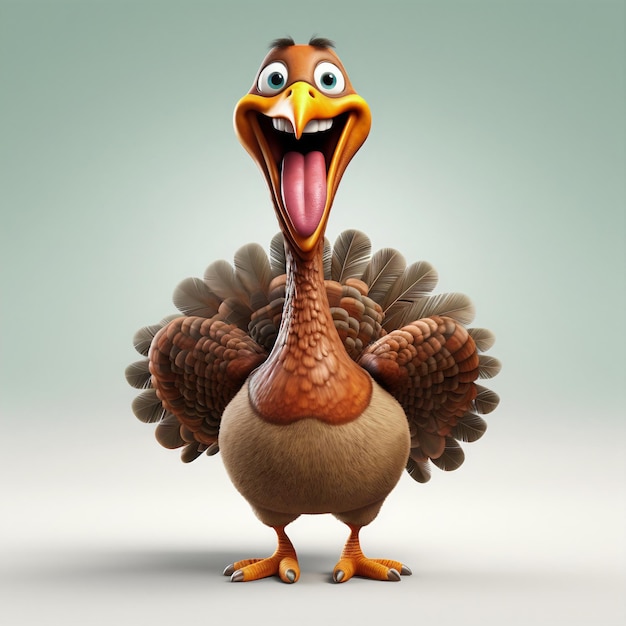 Photo smiling turkey on clear background pixar style