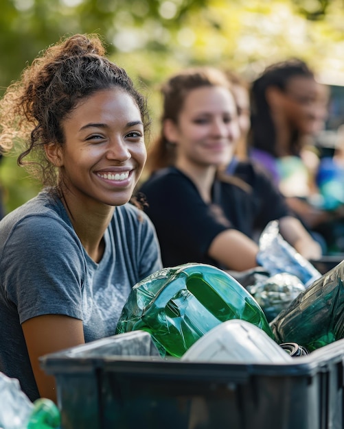 Smiling Volunteer Sorting Recycling