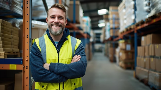 The smiling warehouse worker