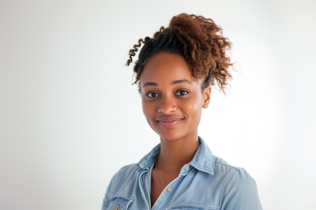 Smiling Woman in Blue Shirt