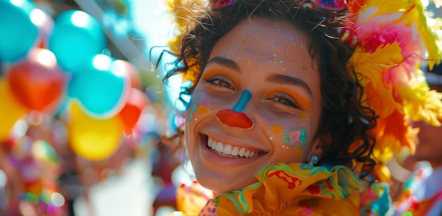 Smiling Woman In Colorful Costume At A Street Festival