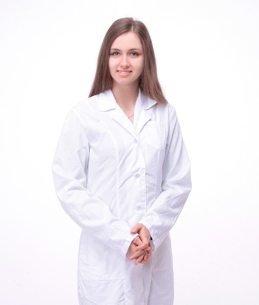 Smiling woman doctorisolated on a white background