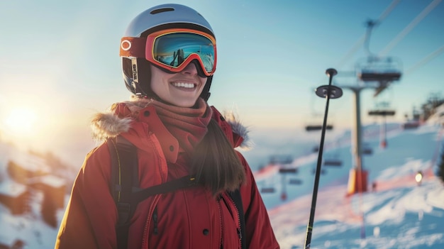 Photo smiling woman enjoying a winter day on the slopes