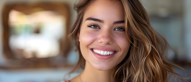 Smiling Woman Exploring Home Remedies for Sensitive Teeth Concept Home Remedies Sensitive Teeth Oral Care Smiling Woman Dental Health