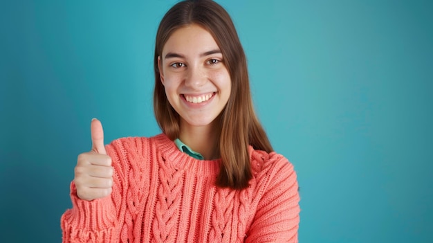 A Smiling Woman Giving Thumbs Up