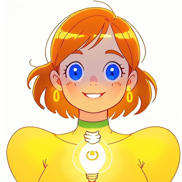 Photo smiling woman glowing with positive energy and creativity cute simple anime style illustration