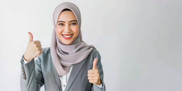 Smiling Woman in Hijab Giving Thumbs Up