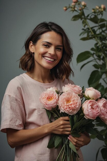 smiling woman holding flowers