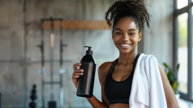 A Smiling Woman Holding Water Bottle