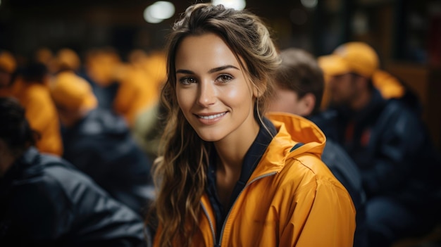 Smiling woman labor worker in industry factory logistic shipping warehouse