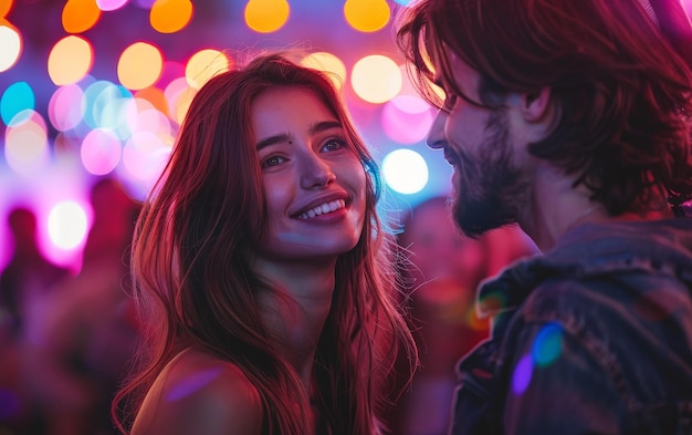 Smiling Woman Looking At Man At Night Party