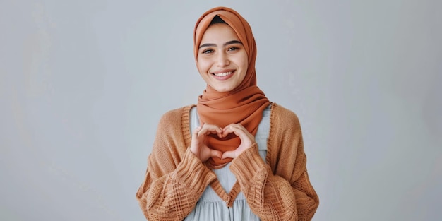 Smiling Woman Making a Heart Shape with Her Hands