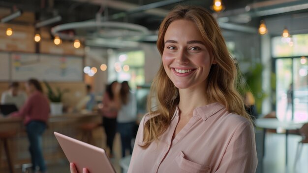 Photo the smiling woman in office