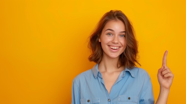 Smiling Woman Pointing Upward