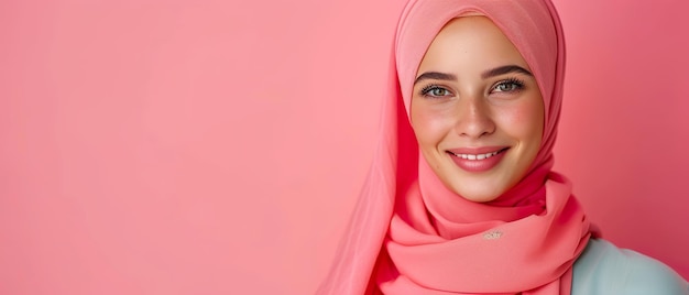 Smiling Woman in Soft Pink Hijab PortraitxA