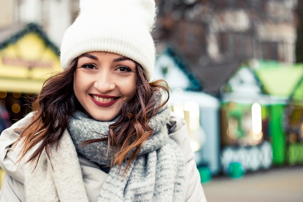 Smiling woman at winter fair