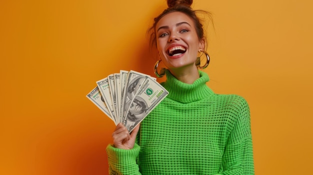 The smiling woman with dollars