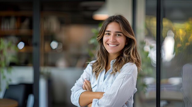 Smiling woman with her arms crossed in front