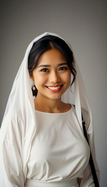 Photo smiling woman with long black hair