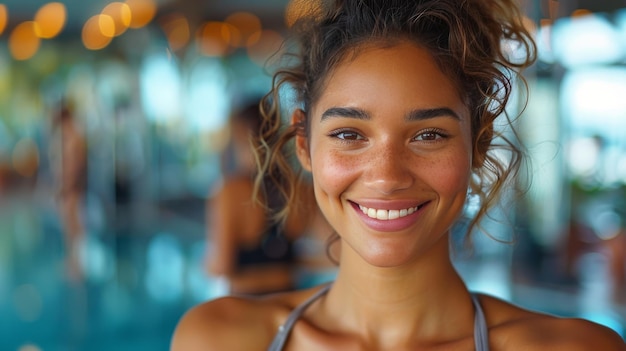 Smiling Woman With Ponytail Looking at Camera