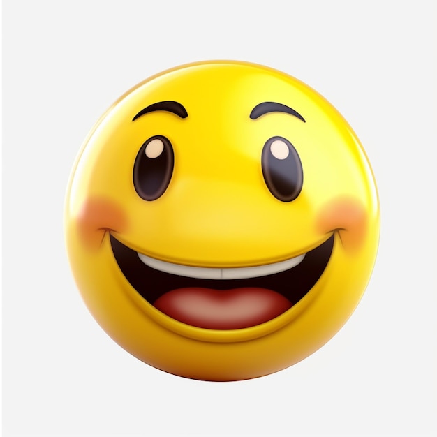 Smiling yellow emoticon 3d illustration Isolated white background