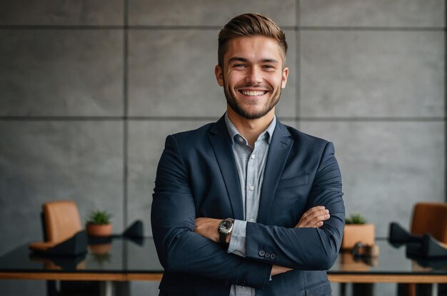 Photo smiling young businessman with folded arms