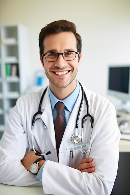 Smiling Young Caucasian Doctor in Clinic Setting